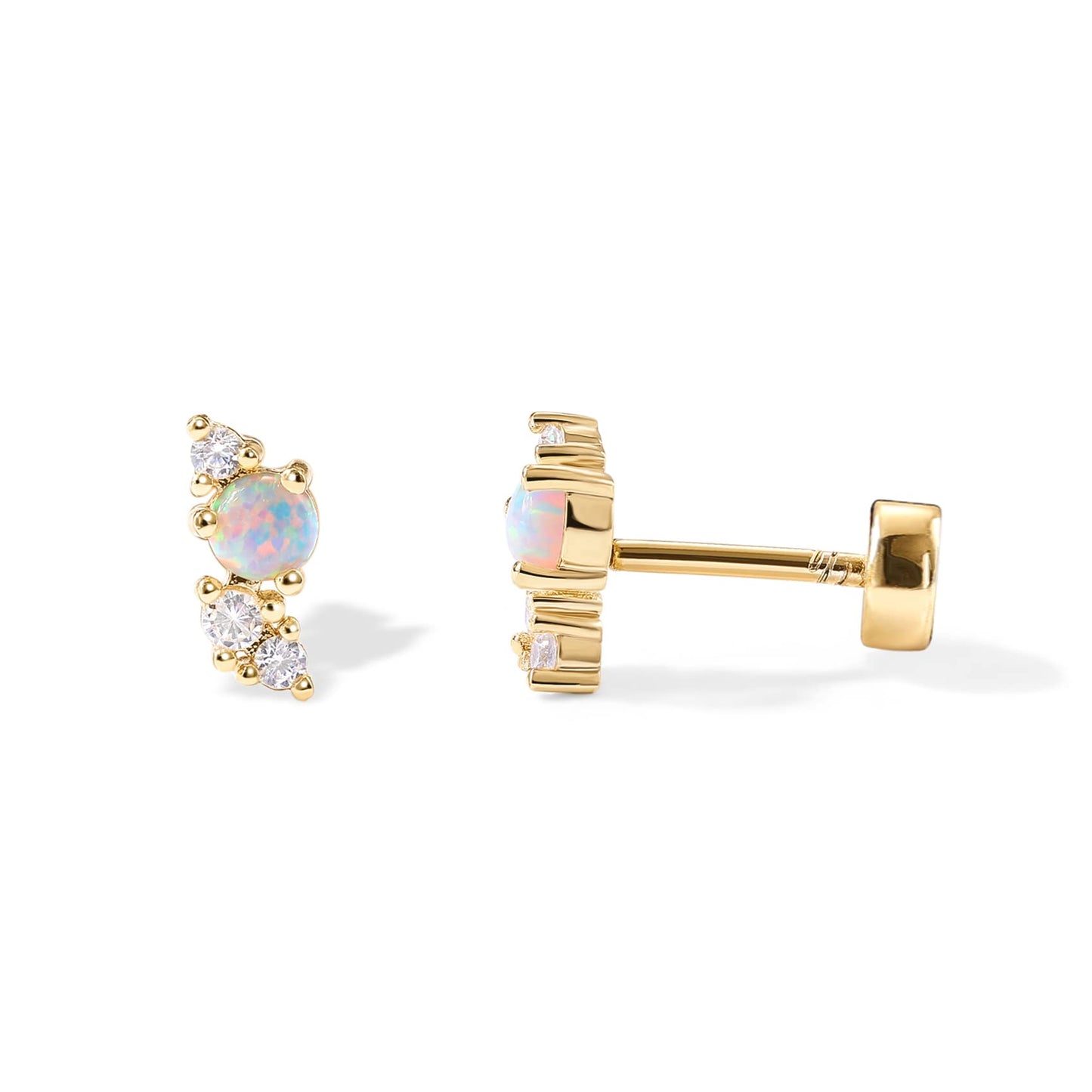 PAVOI 14K Gold Plated Sterling Silver Posts Dainty Mini Multi-Shape Flat Back Stud Earring Pack for Women | Helix Cartilage Piercing Jewelry