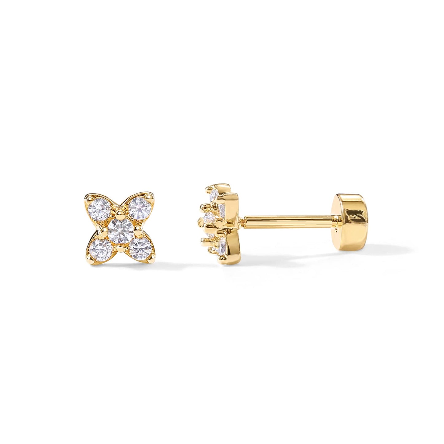 PAVOI 14K Gold Plated Sterling Silver Posts Dainty Mini Multi-Shape Flat Back Stud Earring Pack for Women | Helix Cartilage Piercing Jewelry