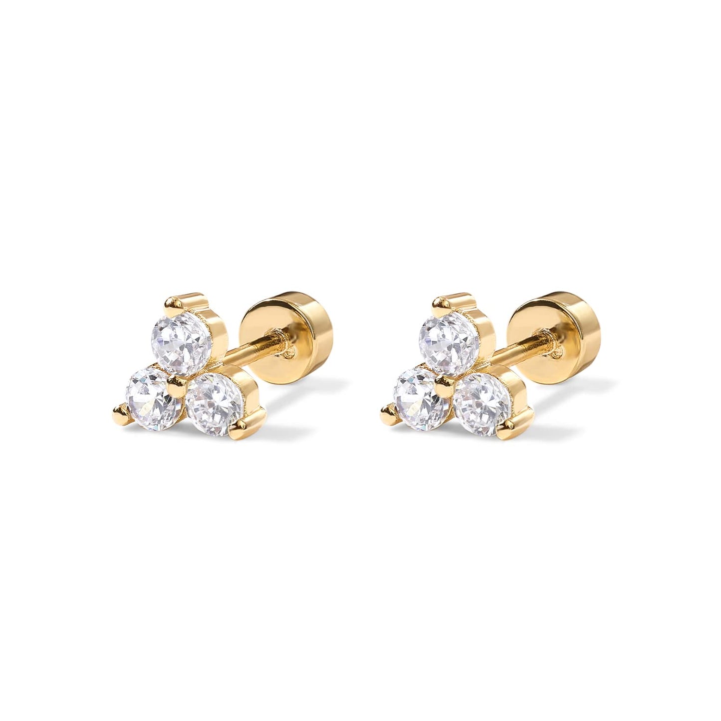 PAVOI 14K Gold Plated Sterling Silver Posts Dainty Mini Multi-Shape Flat Back Stud Earring Pack for Women | Helix Cartilage Piercing Jewelry