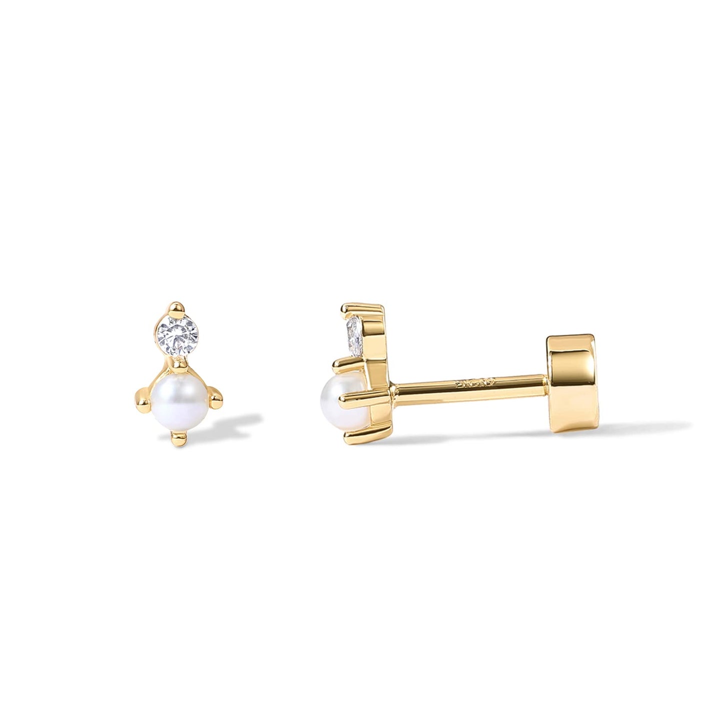 PAVOI 14K Gold Plated Sterling Silver Posts Dainty Mini Multi-Shape Flat Back Stud Earring Pack for Women | Helix Cartilage Piercing Jewelry