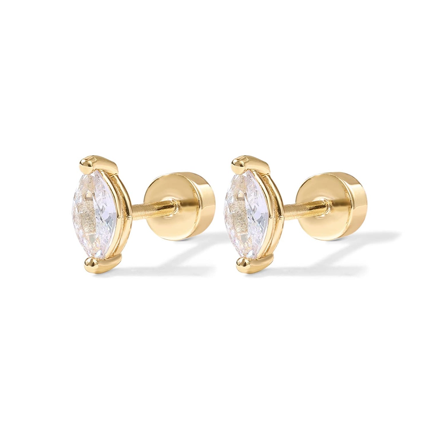 PAVOI 14K Gold Plated Sterling Silver Posts Dainty Mini Multi-Shape Flat Back Stud Earring Pack for Women | Helix Cartilage Piercing Jewelry
