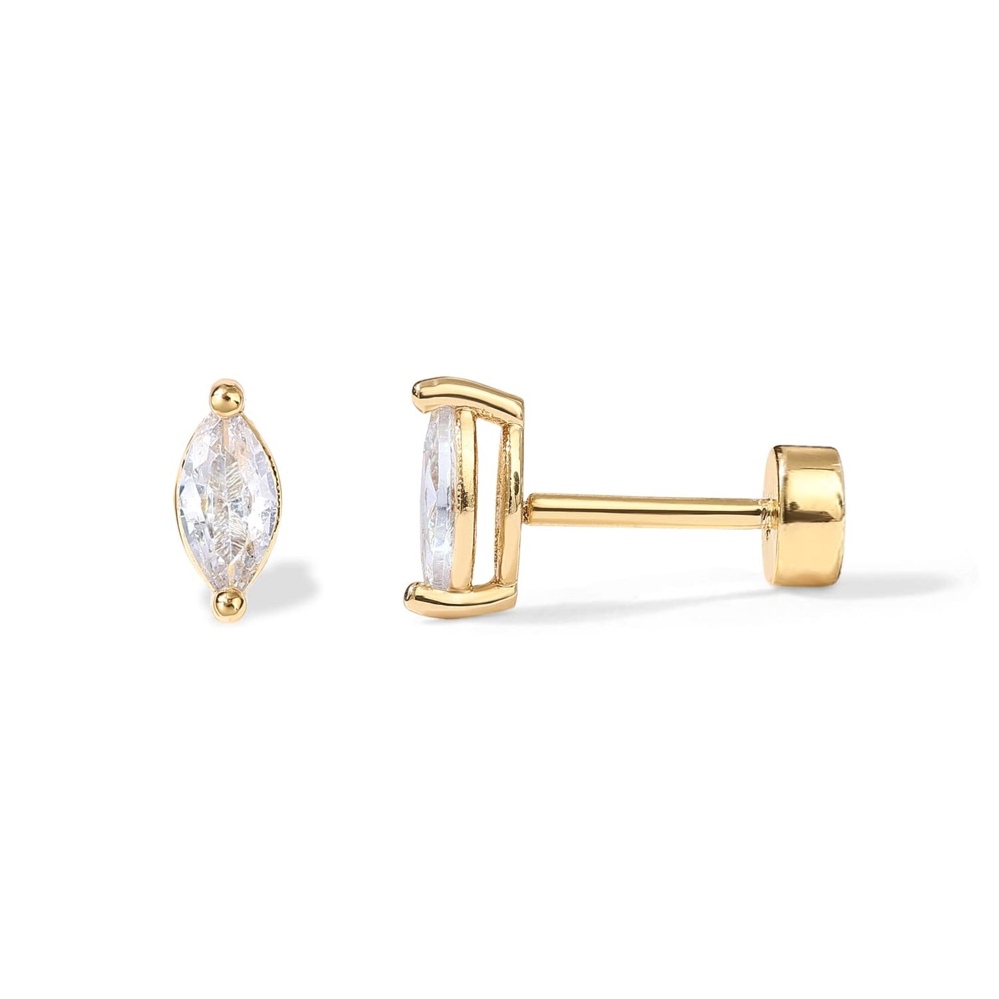 PAVOI 14K Gold Plated Sterling Silver Posts Dainty Mini Multi-Shape Flat Back Stud Earring Pack for Women | Helix Cartilage Piercing Jewelry