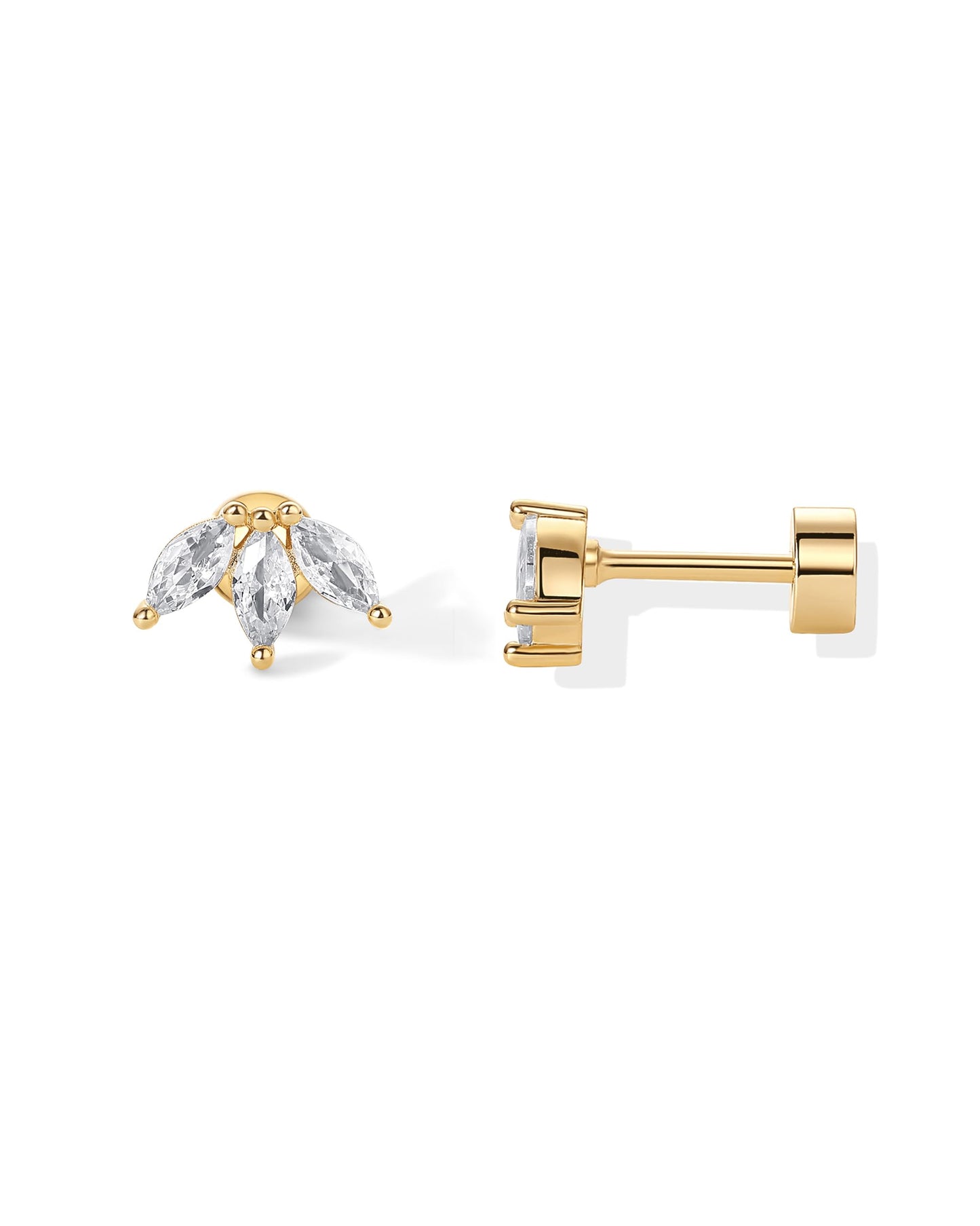 PAVOI 14K Gold Plated Sterling Silver Posts Dainty Mini Multi-Shape Flat Back Stud Earring Pack for Women | Helix Cartilage Piercing Jewelry