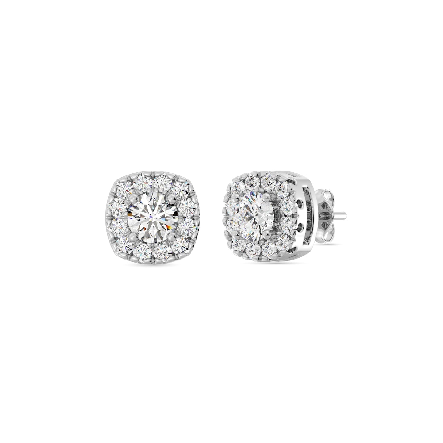 Gilded Lab-Grown Diamond Sterling Silver and 14KT Yellow Gold Plated Silver Stud Earrings for Women | Cushion Halo Shaped Studs | Hypoallergenic Fine Jewelry | Prong Setting, Push Back Nut | SI1 Clarity, F Color 1/4, 1/2, ,1 Carat Total Weight