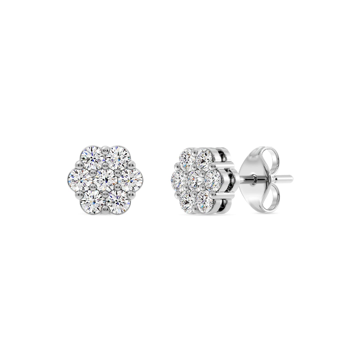 Gilded Lab-Grown Diamond 7 Stone Flower Earrings for Women in 925 Sterling Silver and 14KT Yellow Gold Plated Silver | Hypoallergenic Fine Jewelry | Hinged Closure | SI1 Clarity, F Color |1/4,1/2, 1,2 Carat Total Weight