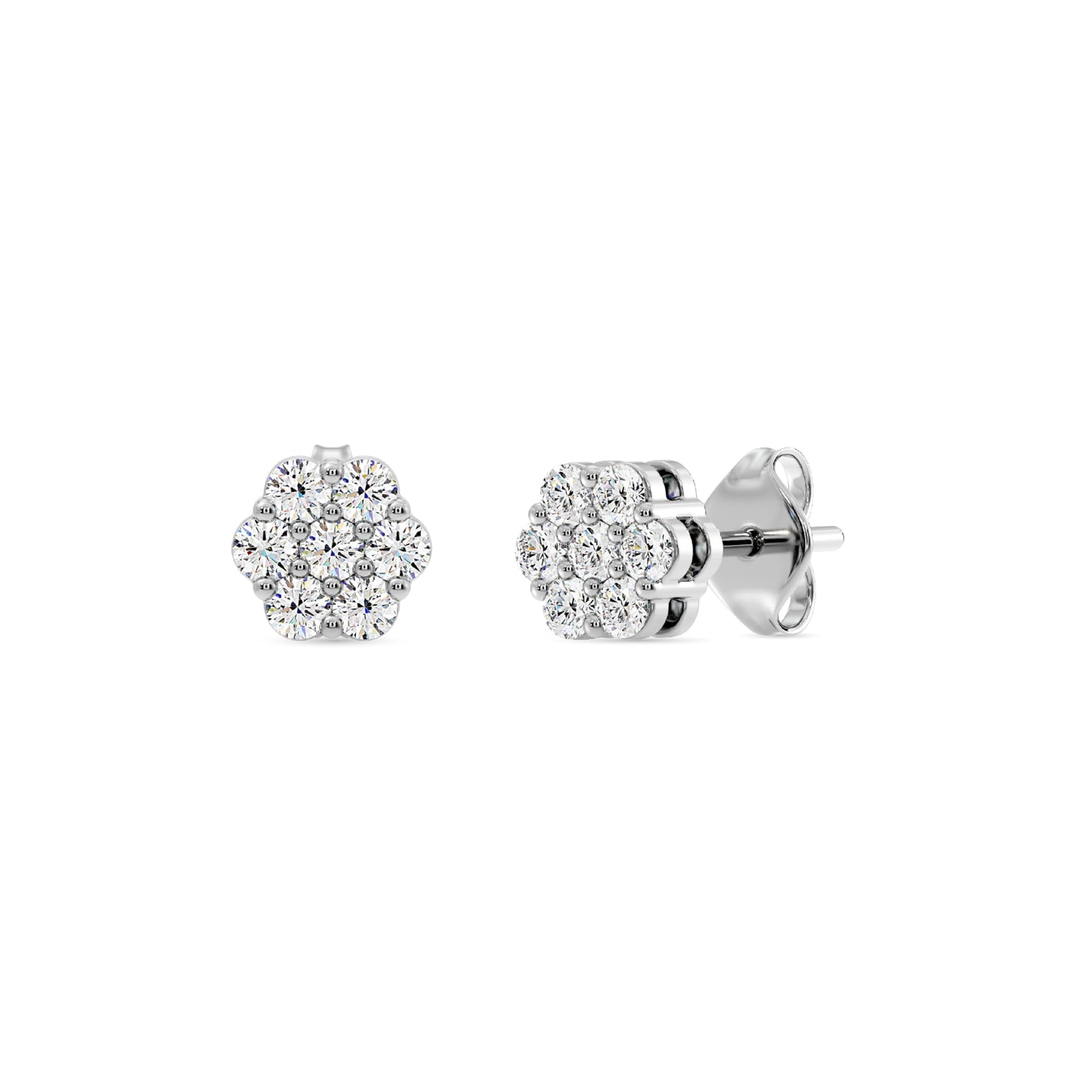 Gilded Lab-Grown Diamond 7 Stone Flower Earrings for Women in 925 Sterling Silver and 14KT Yellow Gold Plated Silver | Hypoallergenic Fine Jewelry | Hinged Closure | SI1 Clarity, F Color |1/4,1/2, 1,2 Carat Total Weight