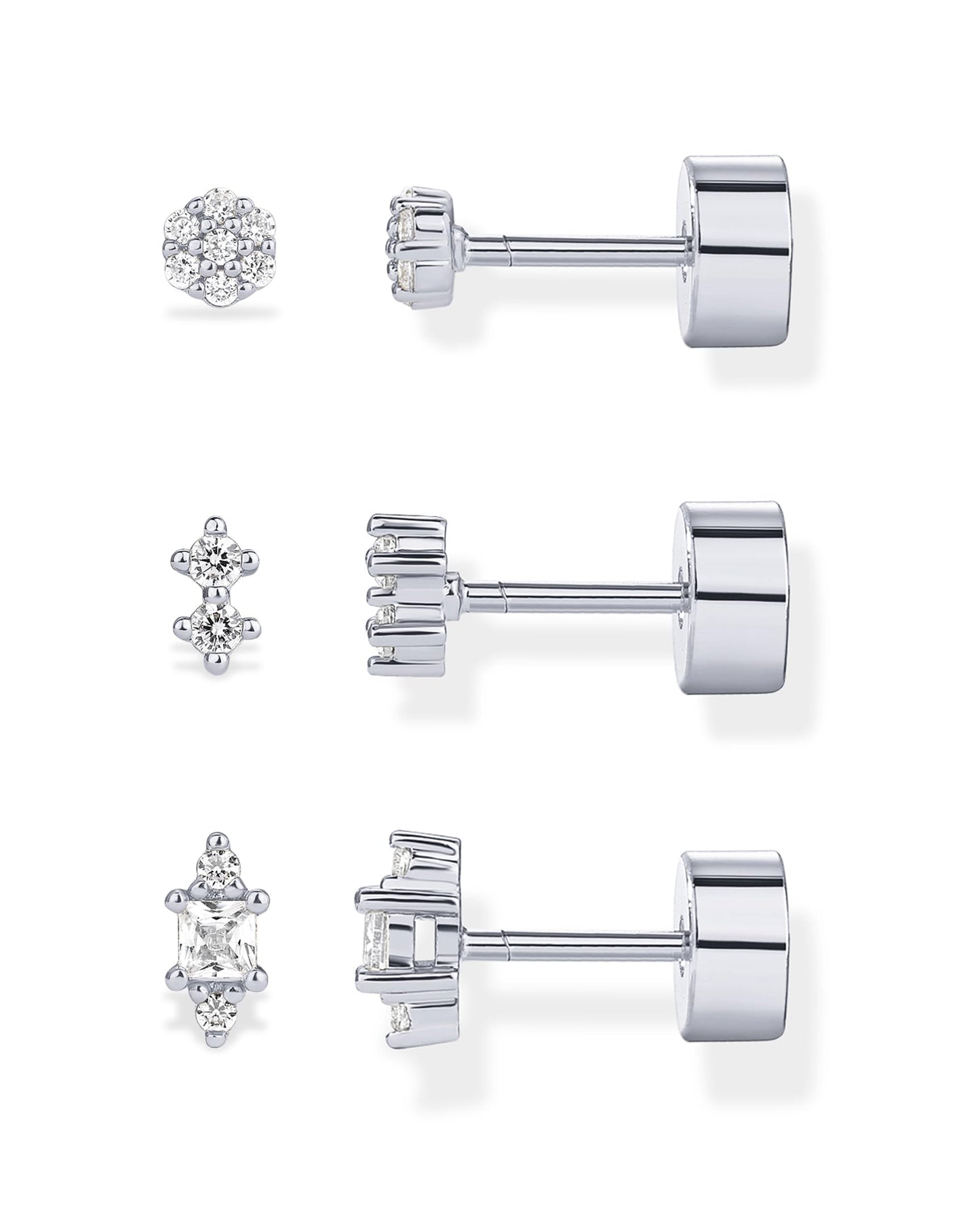 PAVOI 14K Gold Plated Sterling Silver Posts Dainty Mini Multi-Shape Flat Back Stud Earring Pack for Women | Helix Cartilage Piercing Jewelry