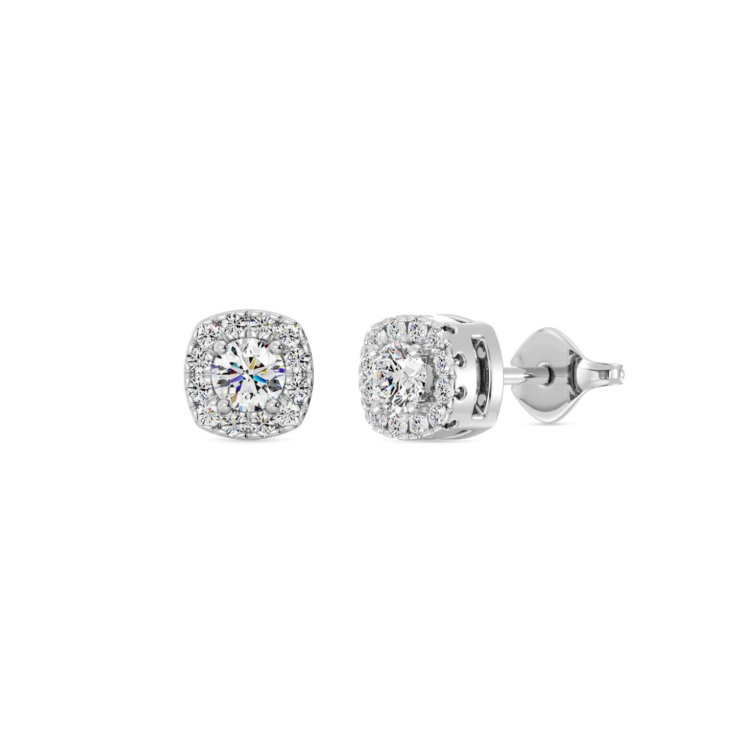 Gilded Lab-Grown Diamond Sterling Silver and 14KT Yellow Gold Plated Silver Stud Earrings for Women | Cushion Halo Shaped Studs | Hypoallergenic Fine Jewelry | Prong Setting, Push Back Nut | SI1 Clarity, F Color 1/4, 1/2, ,1 Carat Total Weight