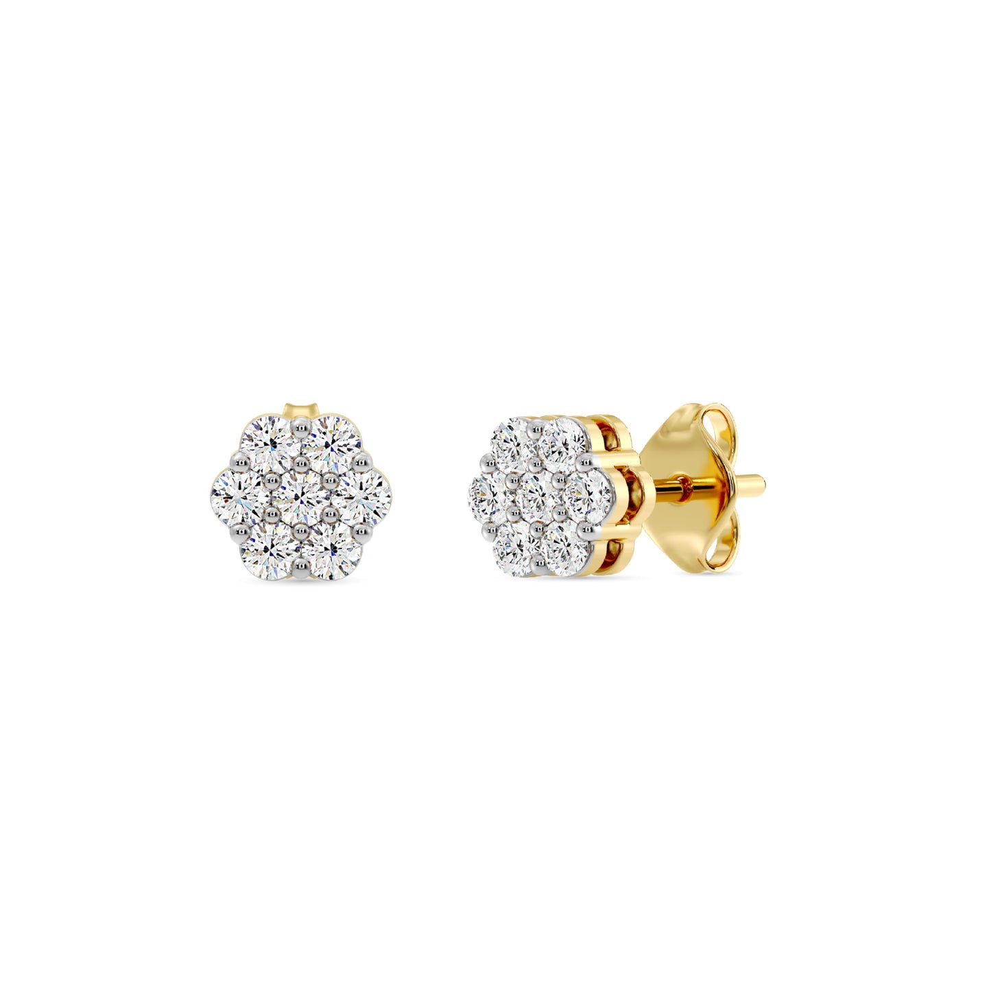 Gilded Lab-Grown Diamond 7 Stone Flower Earrings for Women in 925 Sterling Silver and 14KT Yellow Gold Plated Silver | Hypoallergenic Fine Jewelry | Hinged Closure | SI1 Clarity, F Color |1/4,1/2, 1,2 Carat Total Weight