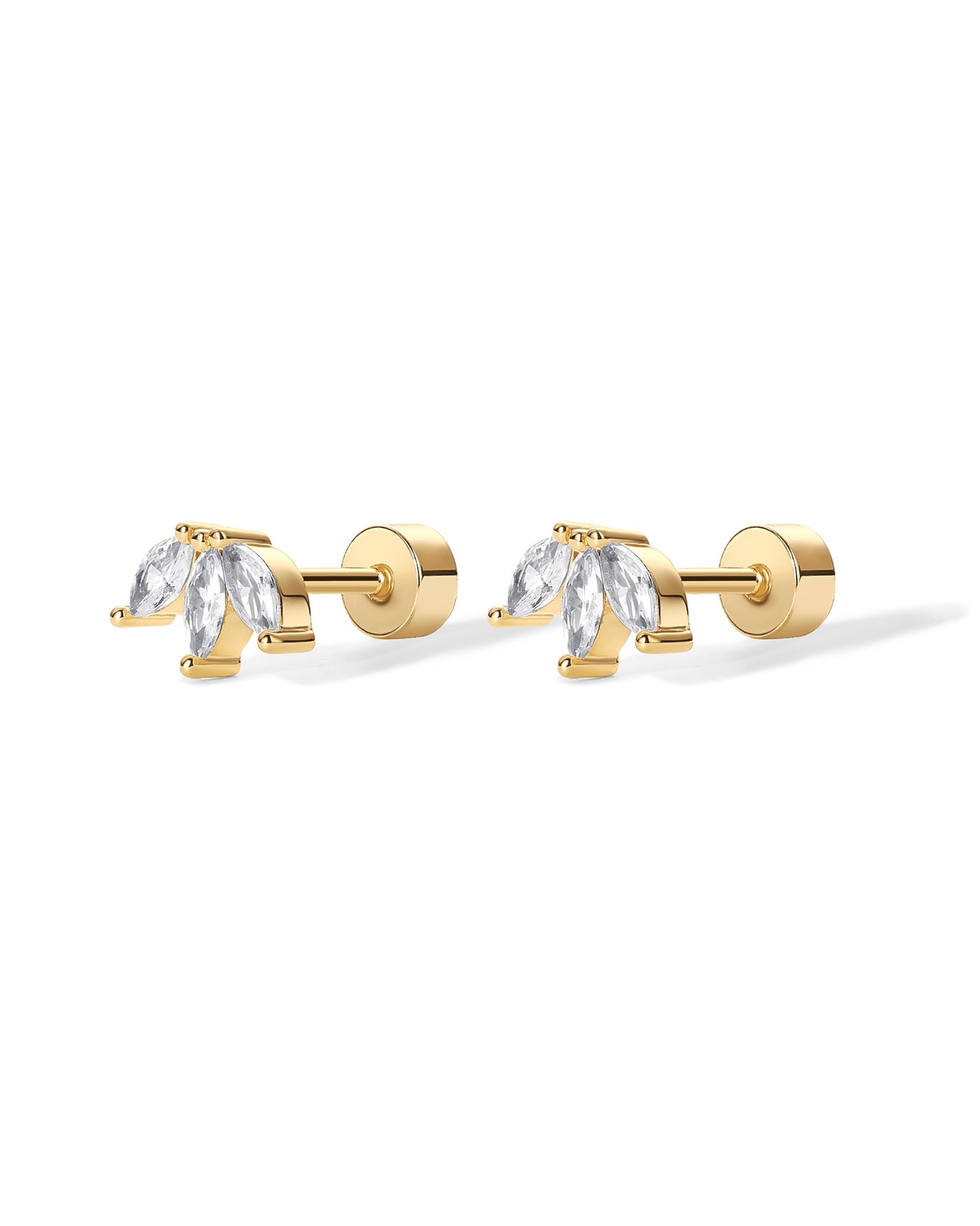 PAVOI 14K Gold Plated Sterling Silver Posts Dainty Mini Multi-Shape Flat Back Stud Earring Pack for Women | Helix Cartilage Piercing Jewelry