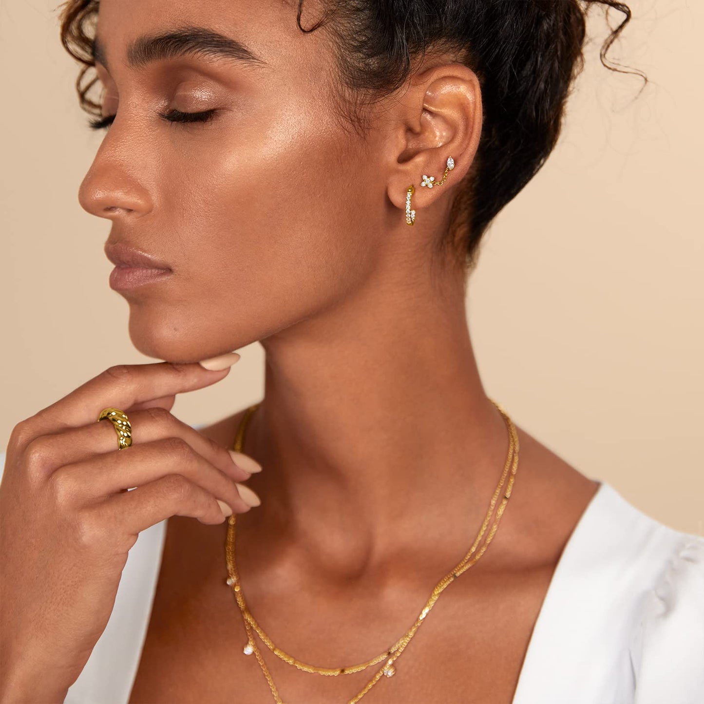 PAVOI 14K Gold Plated Sterling Silver Posts Dainty Mini Multi-Shape Flat Back Stud Earring Pack for Women | Helix Cartilage Piercing Jewelry