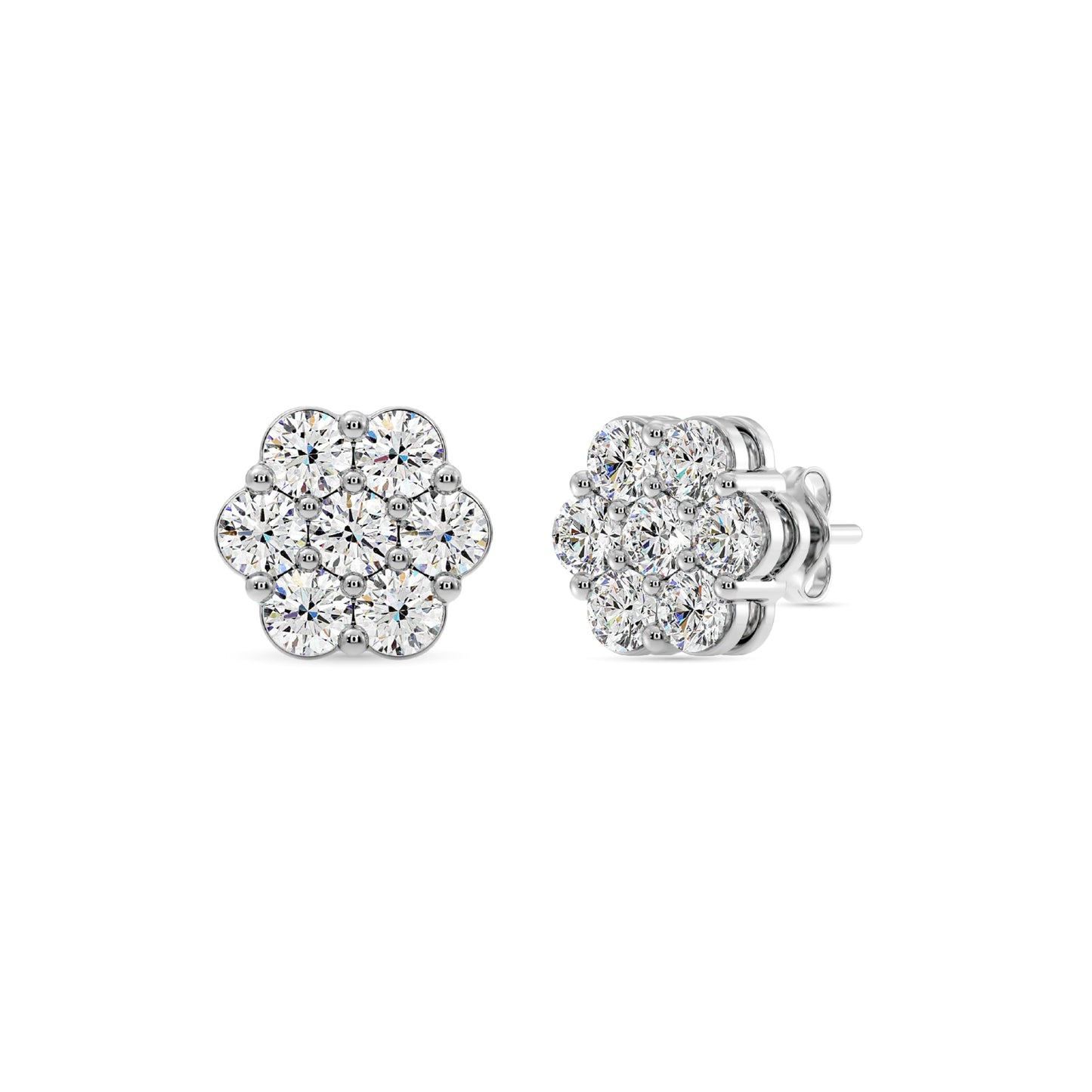 Gilded Lab-Grown Diamond 7 Stone Flower Earrings for Women in 925 Sterling Silver and 14KT Yellow Gold Plated Silver | Hypoallergenic Fine Jewelry | Hinged Closure | SI1 Clarity, F Color |1/4,1/2, 1,2 Carat Total Weight