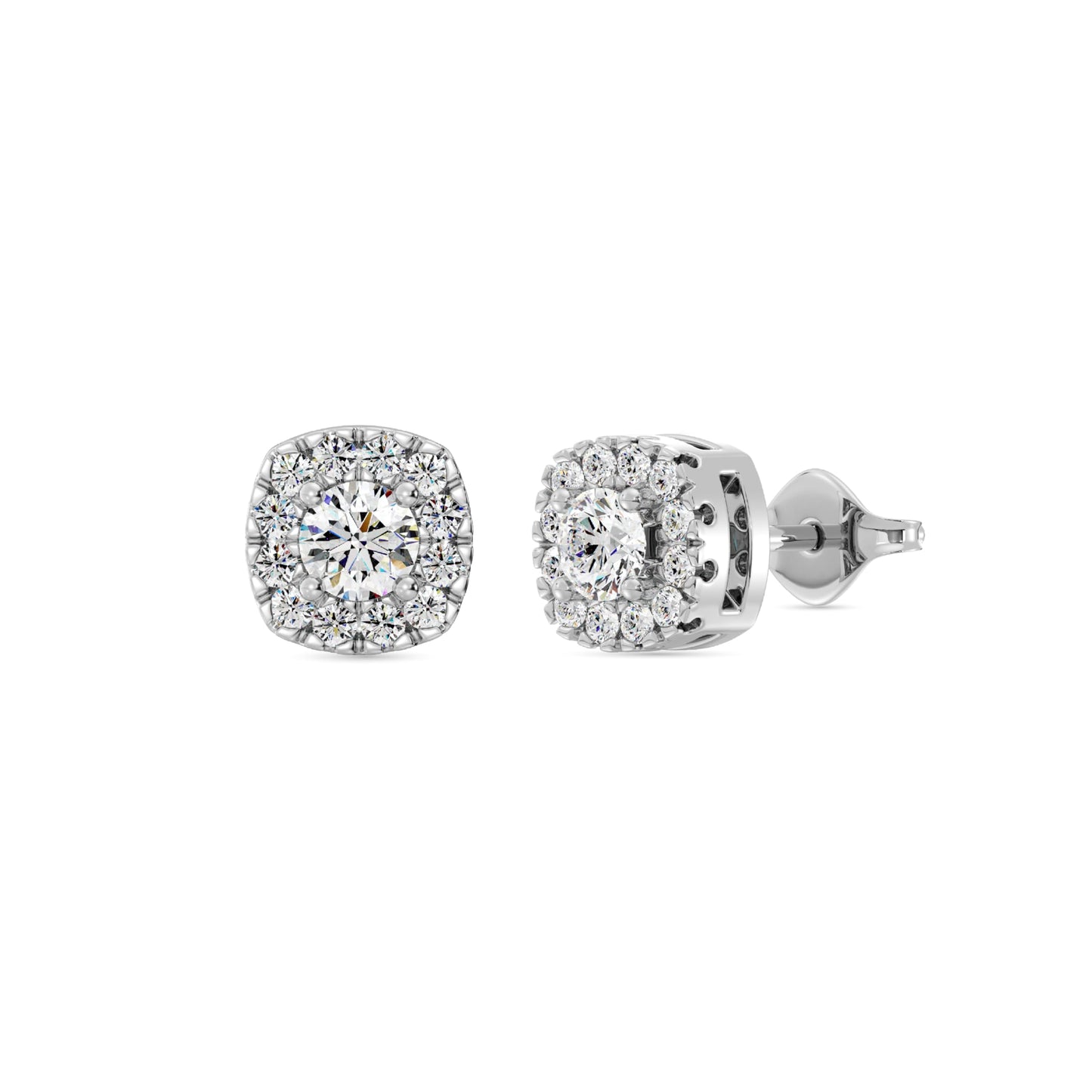 Gilded Lab-Grown Diamond Sterling Silver and 14KT Yellow Gold Plated Silver Stud Earrings for Women | Cushion Halo Shaped Studs | Hypoallergenic Fine Jewelry | Prong Setting, Push Back Nut | SI1 Clarity, F Color 1/4, 1/2, ,1 Carat Total Weight