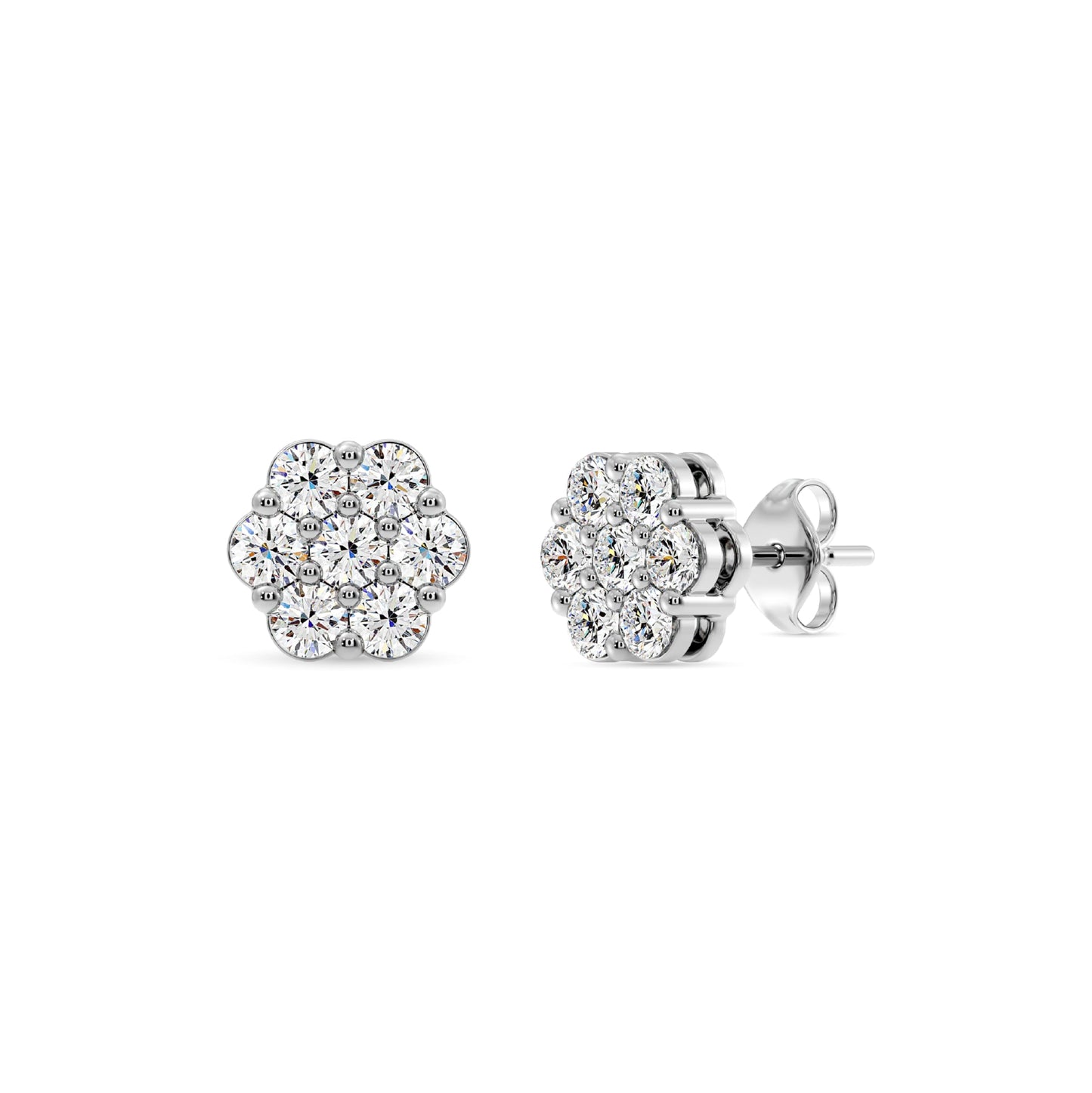 Gilded Lab-Grown Diamond 7 Stone Flower Earrings for Women in 925 Sterling Silver and 14KT Yellow Gold Plated Silver | Hypoallergenic Fine Jewelry | Hinged Closure | SI1 Clarity, F Color |1/4,1/2, 1,2 Carat Total Weight
