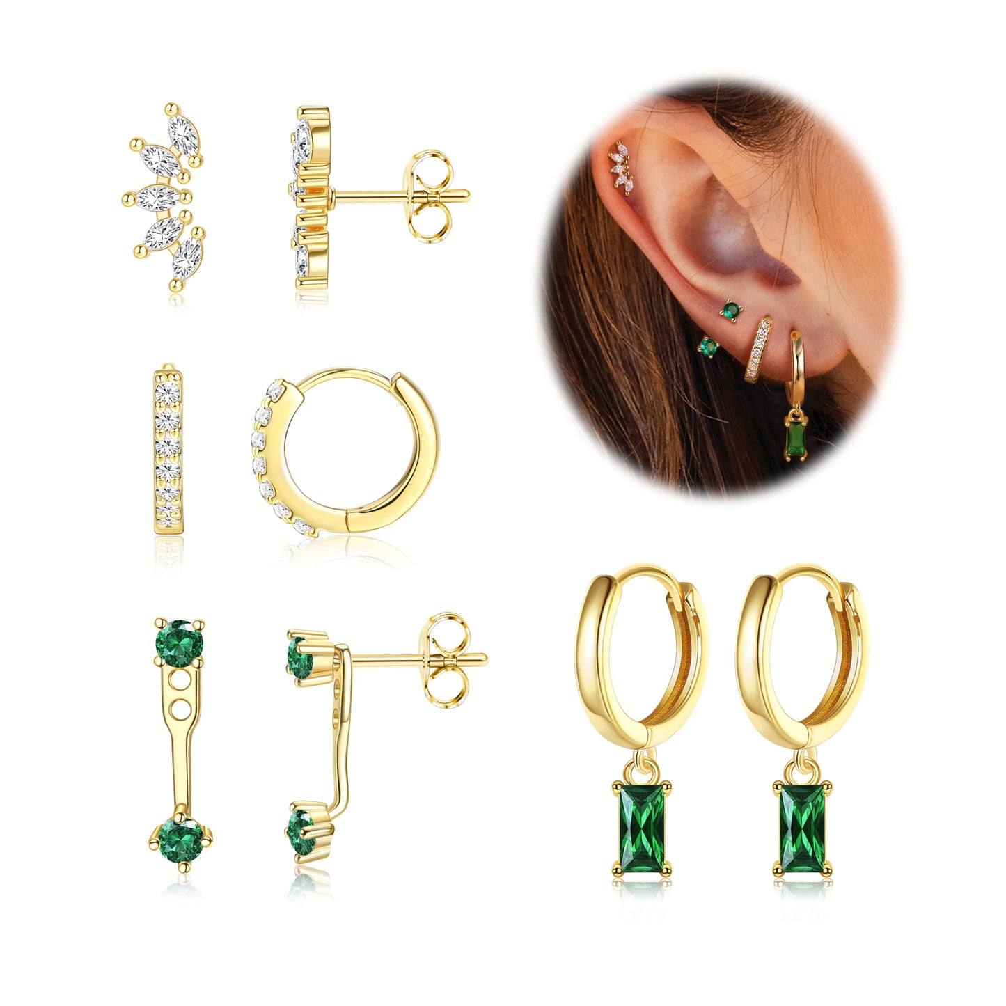 Gold Hoop Earrings for Women Hypoallergenic - 14K Gold Plated Dainty Stud Earrings Dangle Small Huggie Cartilage Earring Stacks Gold Jewelry