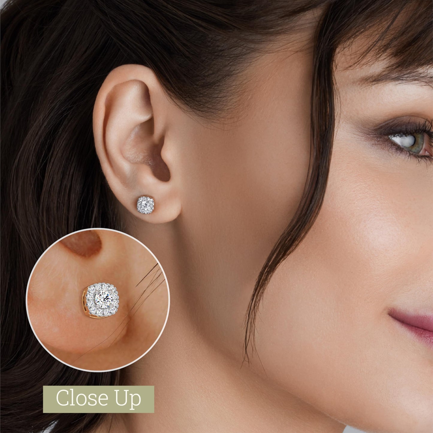 Gilded Lab-Grown Diamond Sterling Silver and 14KT Yellow Gold Plated Silver Stud Earrings for Women | Cushion Halo Shaped Studs | Hypoallergenic Fine Jewelry | Prong Setting, Push Back Nut | SI1 Clarity, F Color 1/4, 1/2, ,1 Carat Total Weight