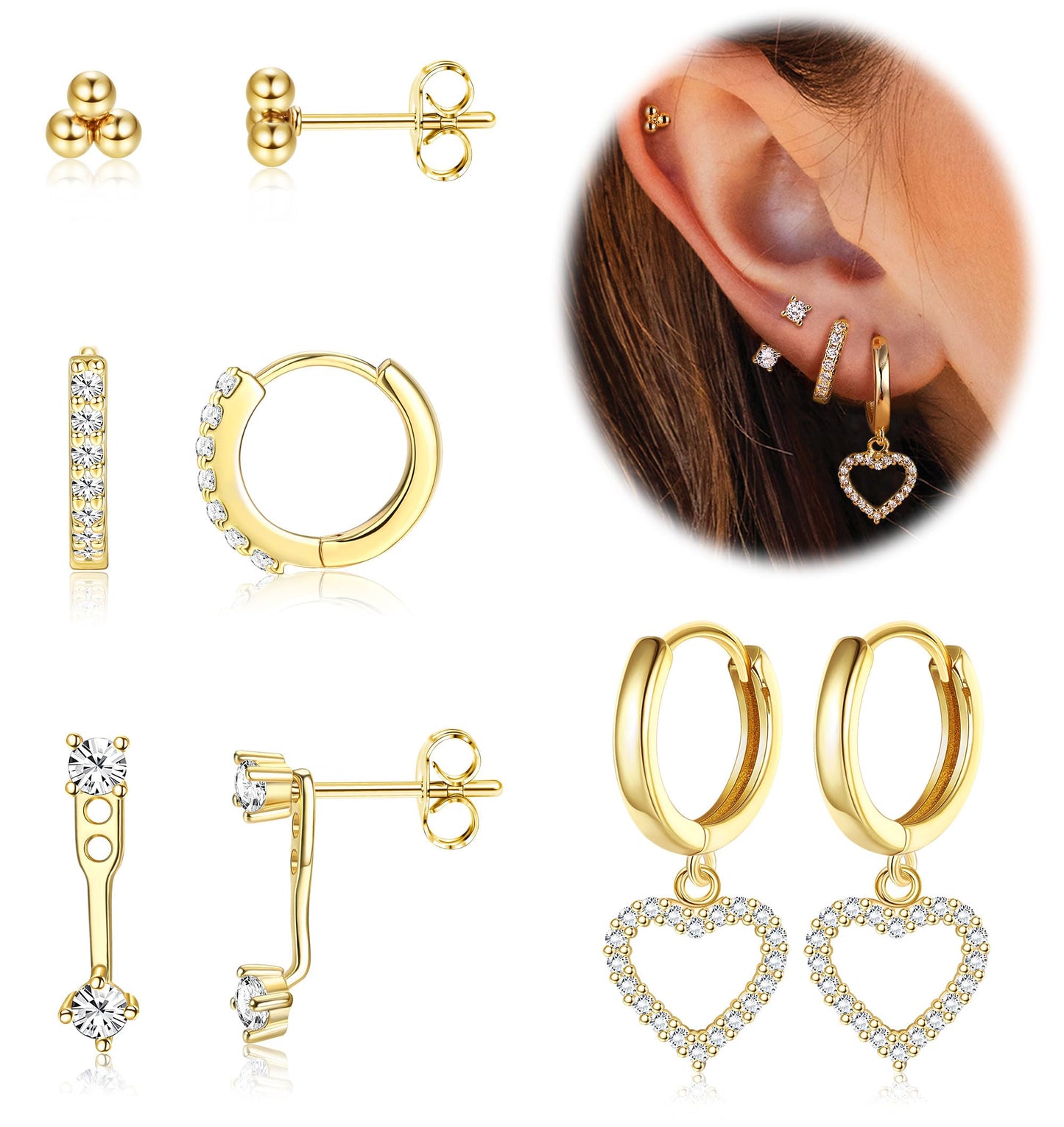 Gold Hoop Earrings for Women Hypoallergenic - 14K Gold Plated Dainty Stud Earrings Dangle Small Huggie Cartilage Earring Stacks Gold Jewelry