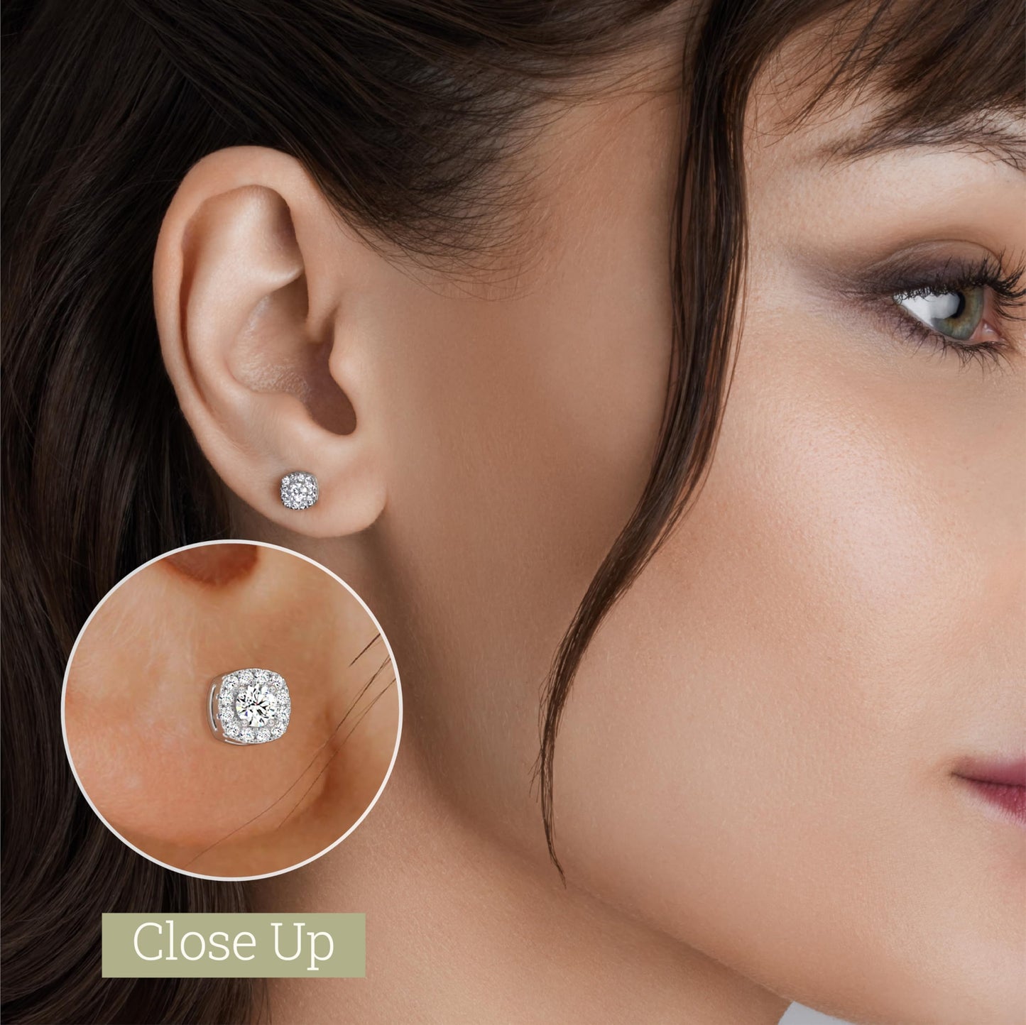 Gilded Lab-Grown Diamond Sterling Silver and 14KT Yellow Gold Plated Silver Stud Earrings for Women | Cushion Halo Shaped Studs | Hypoallergenic Fine Jewelry | Prong Setting, Push Back Nut | SI1 Clarity, F Color 1/4, 1/2, ,1 Carat Total Weight