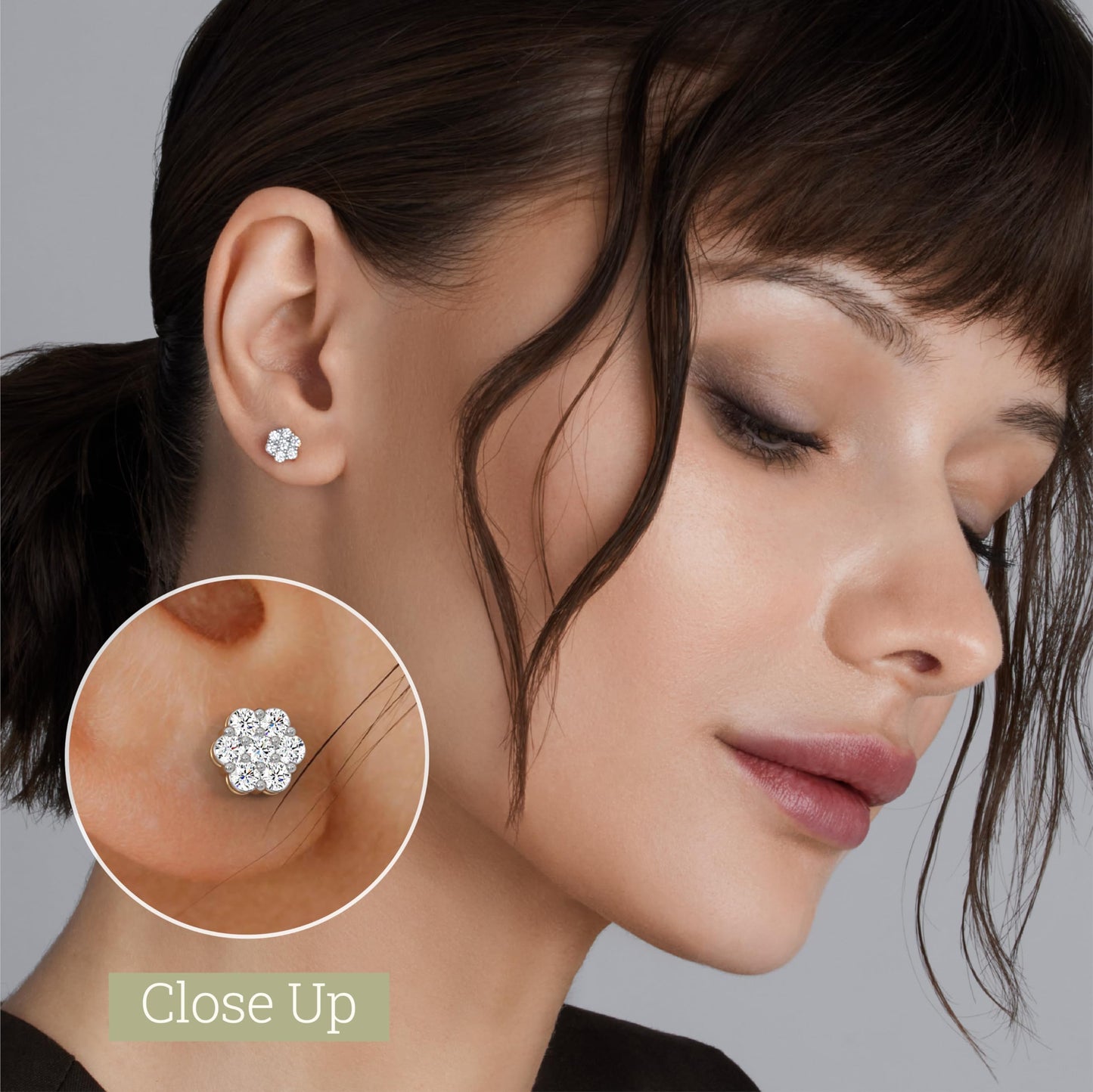 Gilded Lab-Grown Diamond 7 Stone Flower Earrings for Women in 925 Sterling Silver and 14KT Yellow Gold Plated Silver | Hypoallergenic Fine Jewelry | Hinged Closure | SI1 Clarity, F Color |1/4,1/2, 1,2 Carat Total Weight