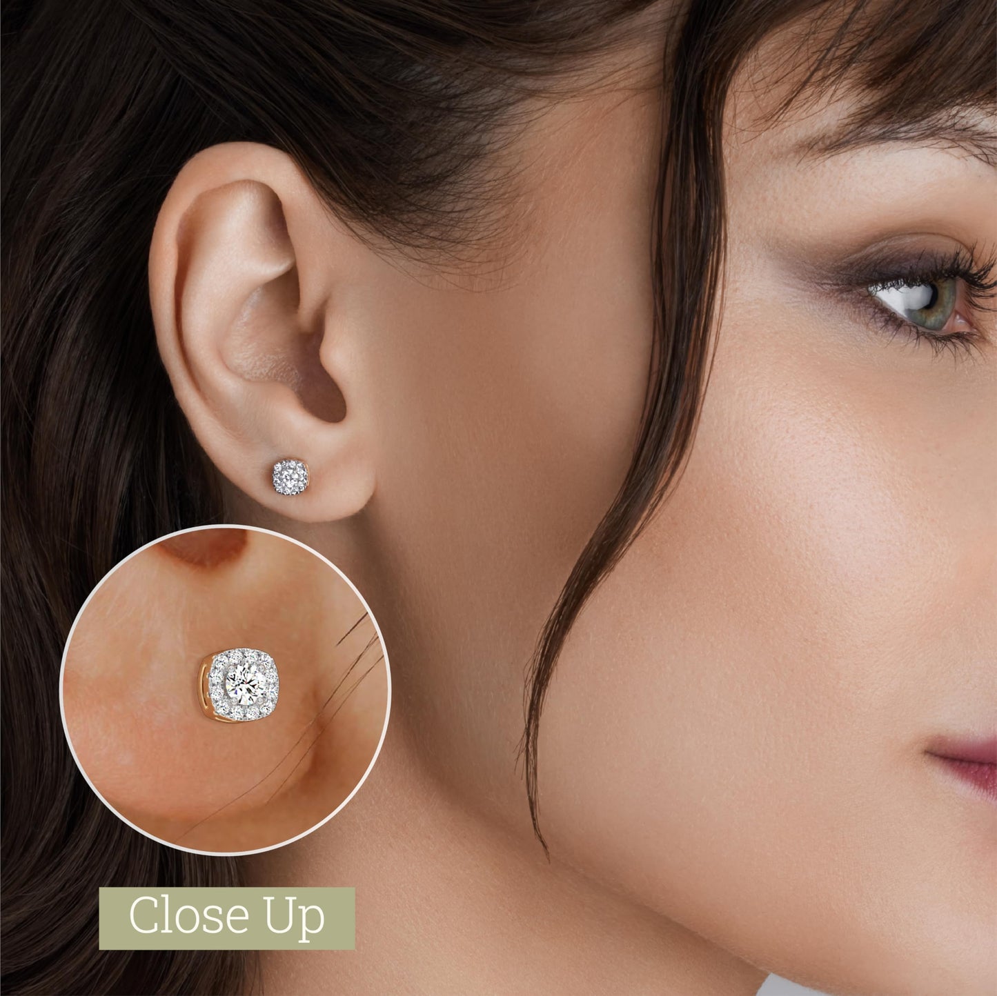 Gilded Lab-Grown Diamond Sterling Silver and 14KT Yellow Gold Plated Silver Stud Earrings for Women | Cushion Halo Shaped Studs | Hypoallergenic Fine Jewelry | Prong Setting, Push Back Nut | SI1 Clarity, F Color 1/4, 1/2, ,1 Carat Total Weight