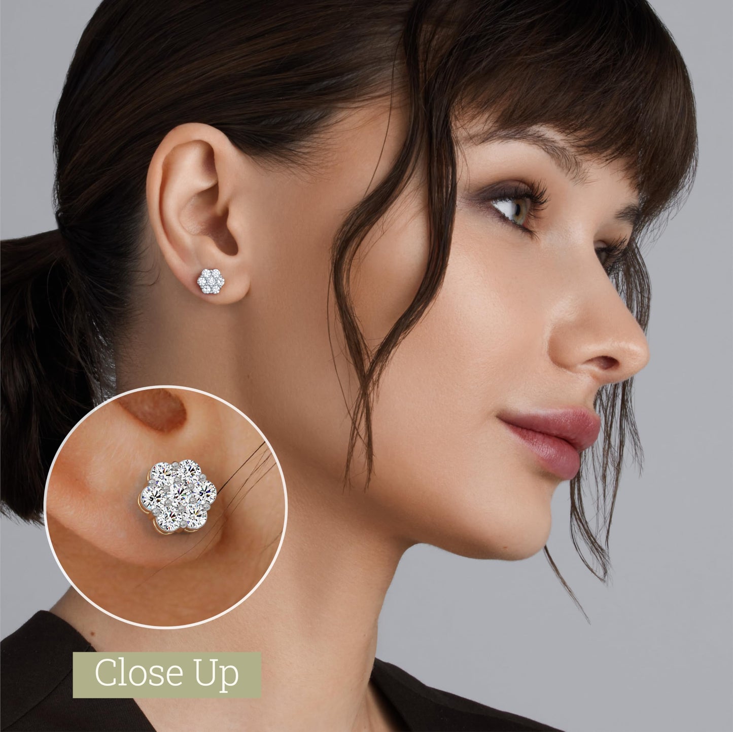 Gilded Lab-Grown Diamond 7 Stone Flower Earrings for Women in 925 Sterling Silver and 14KT Yellow Gold Plated Silver | Hypoallergenic Fine Jewelry | Hinged Closure | SI1 Clarity, F Color |1/4,1/2, 1,2 Carat Total Weight