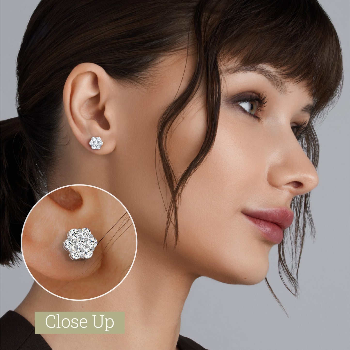 Gilded Lab-Grown Diamond 7 Stone Flower Earrings for Women in 925 Sterling Silver and 14KT Yellow Gold Plated Silver | Hypoallergenic Fine Jewelry | Hinged Closure | SI1 Clarity, F Color |1/4,1/2, 1,2 Carat Total Weight