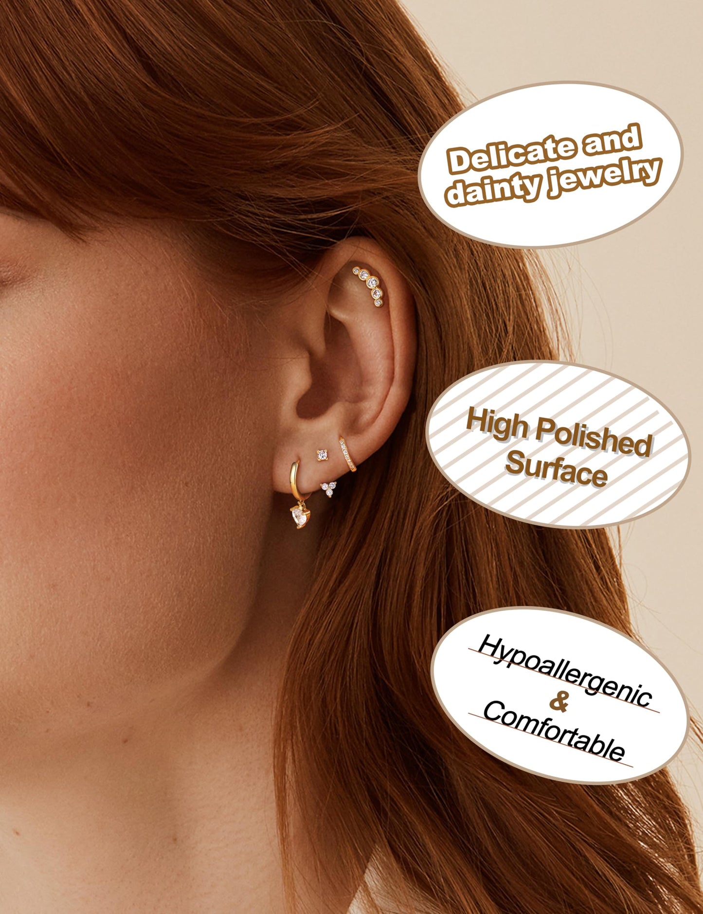 Gold Hoop Earrings for Women Hypoallergenic - 14K Gold Plated Dainty Stud Earrings Dangle Small Huggie Cartilage Earring Stacks Gold Jewelry