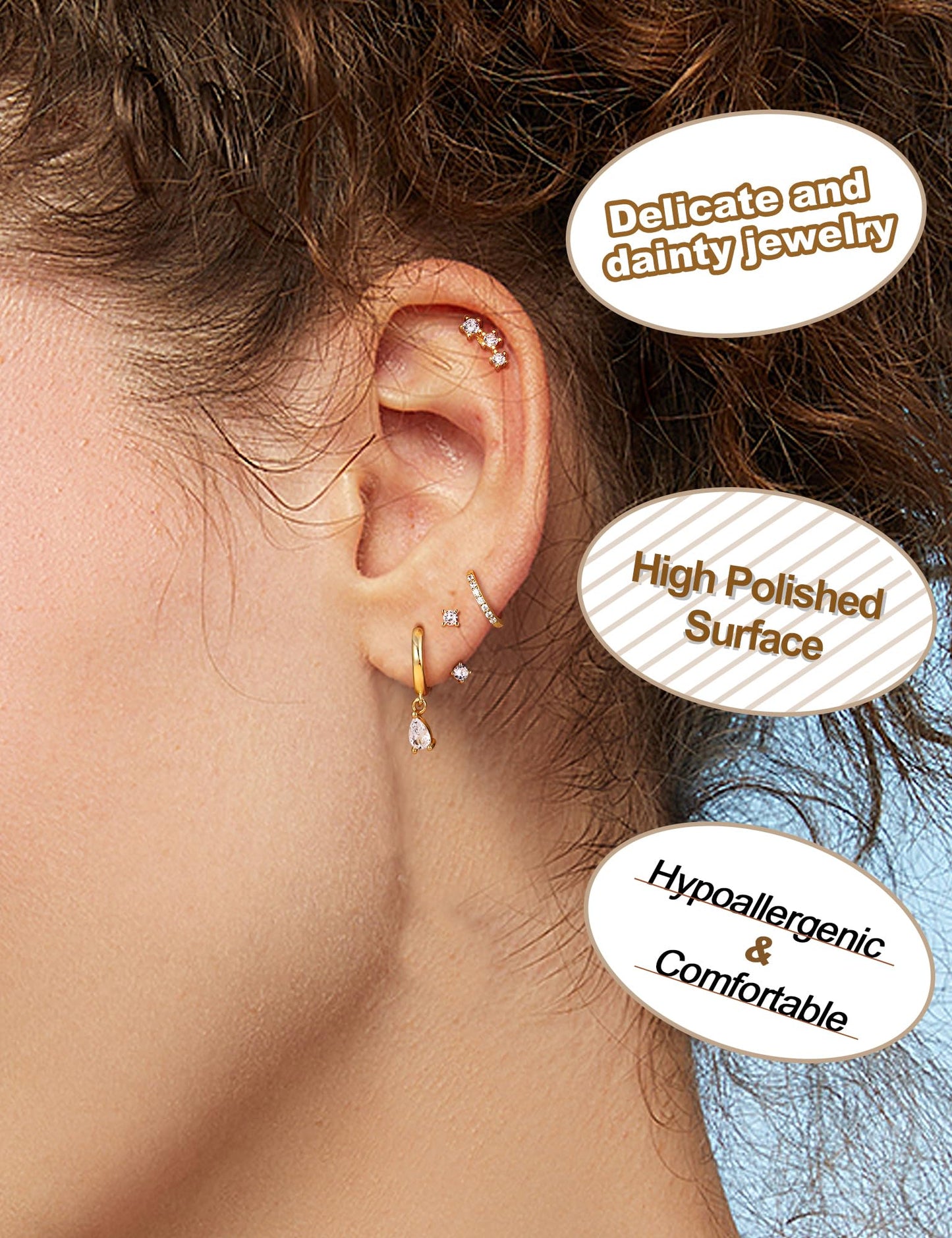 Gold Hoop Earrings for Women Hypoallergenic - 14K Gold Plated Dainty Stud Earrings Dangle Small Huggie Cartilage Earring Stacks Gold Jewelry