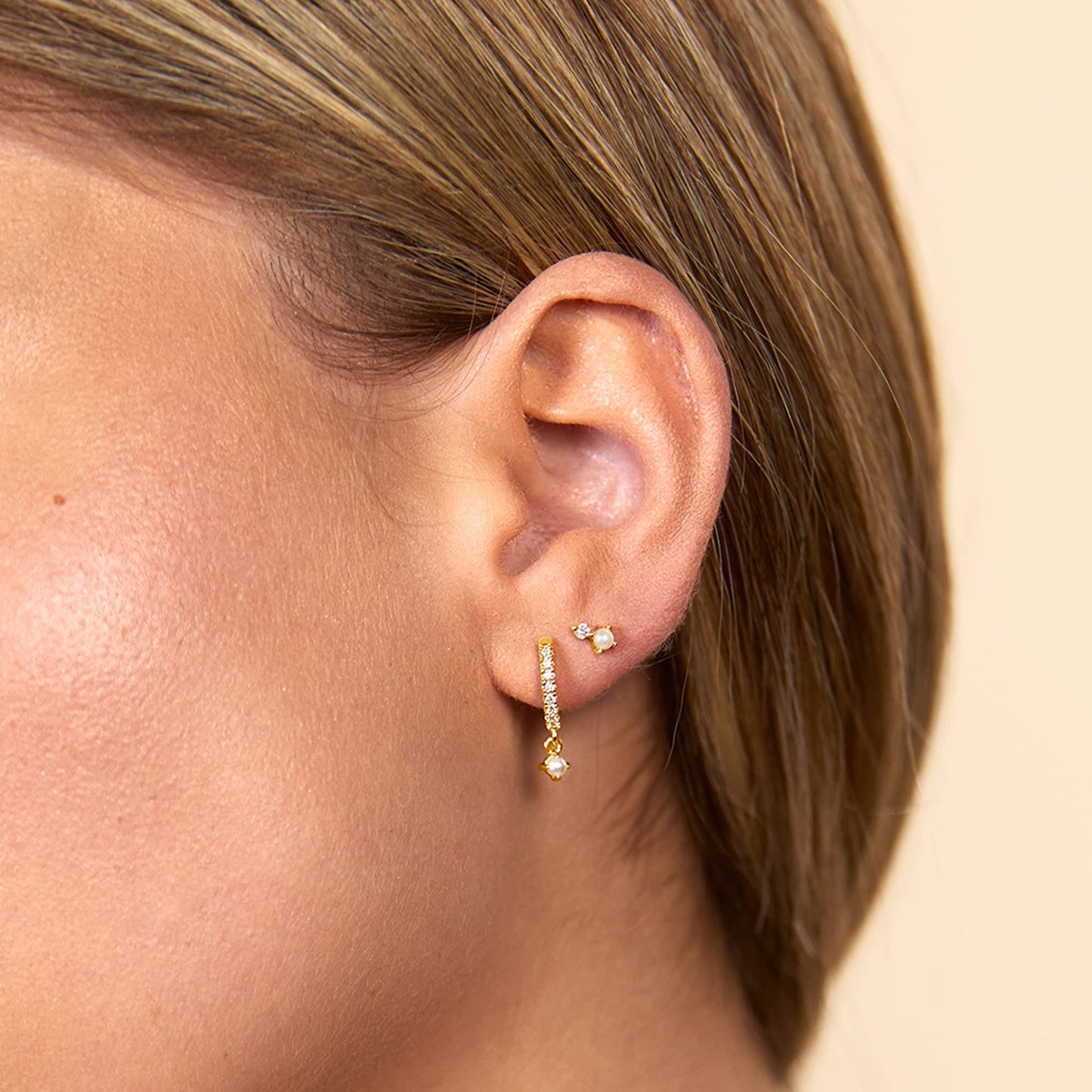 PAVOI 14K Gold Plated Sterling Silver Posts Dainty Mini Multi-Shape Flat Back Stud Earring Pack for Women | Helix Cartilage Piercing Jewelry