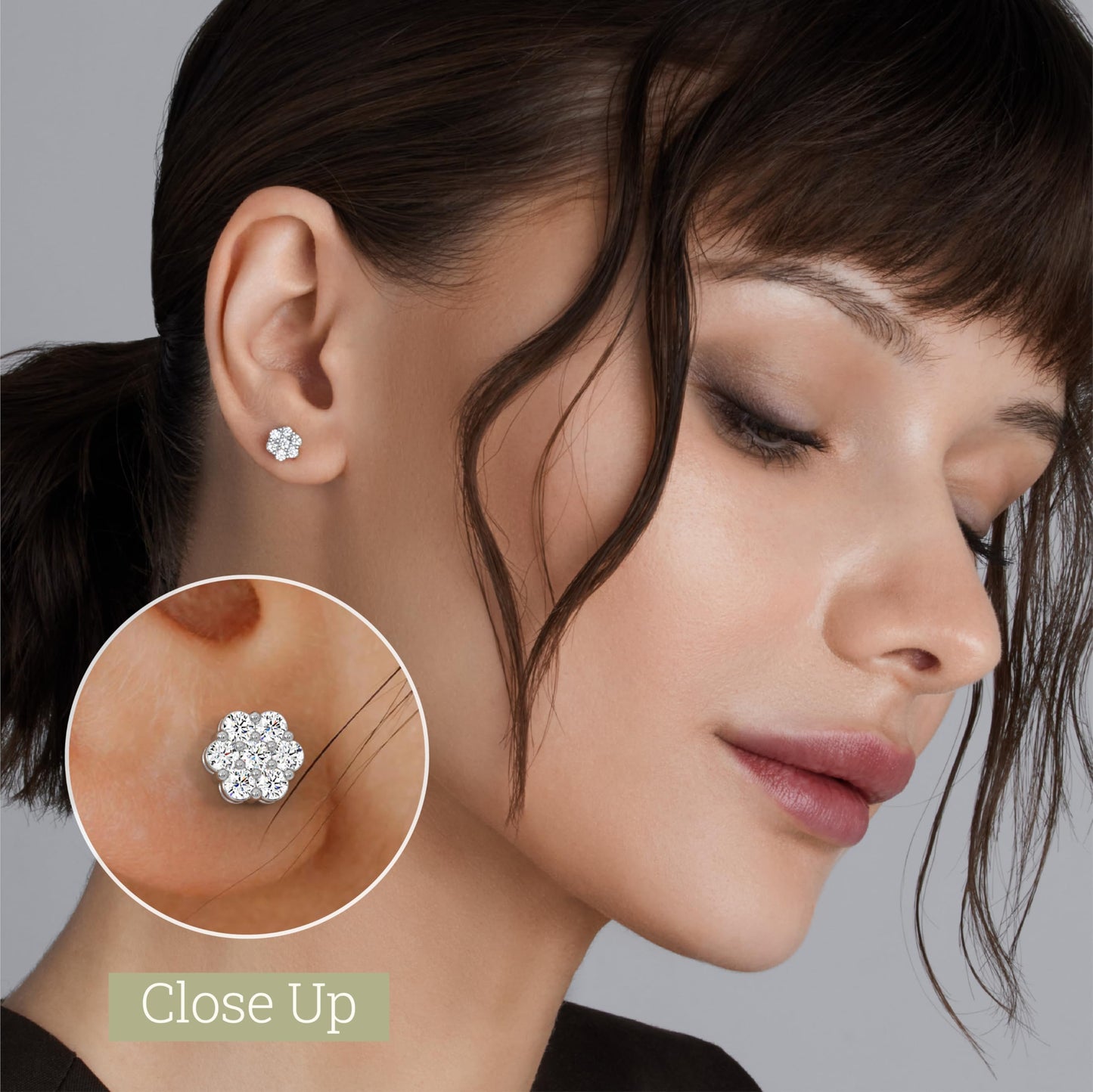 Gilded Lab-Grown Diamond 7 Stone Flower Earrings for Women in 925 Sterling Silver and 14KT Yellow Gold Plated Silver | Hypoallergenic Fine Jewelry | Hinged Closure | SI1 Clarity, F Color |1/4,1/2, 1,2 Carat Total Weight