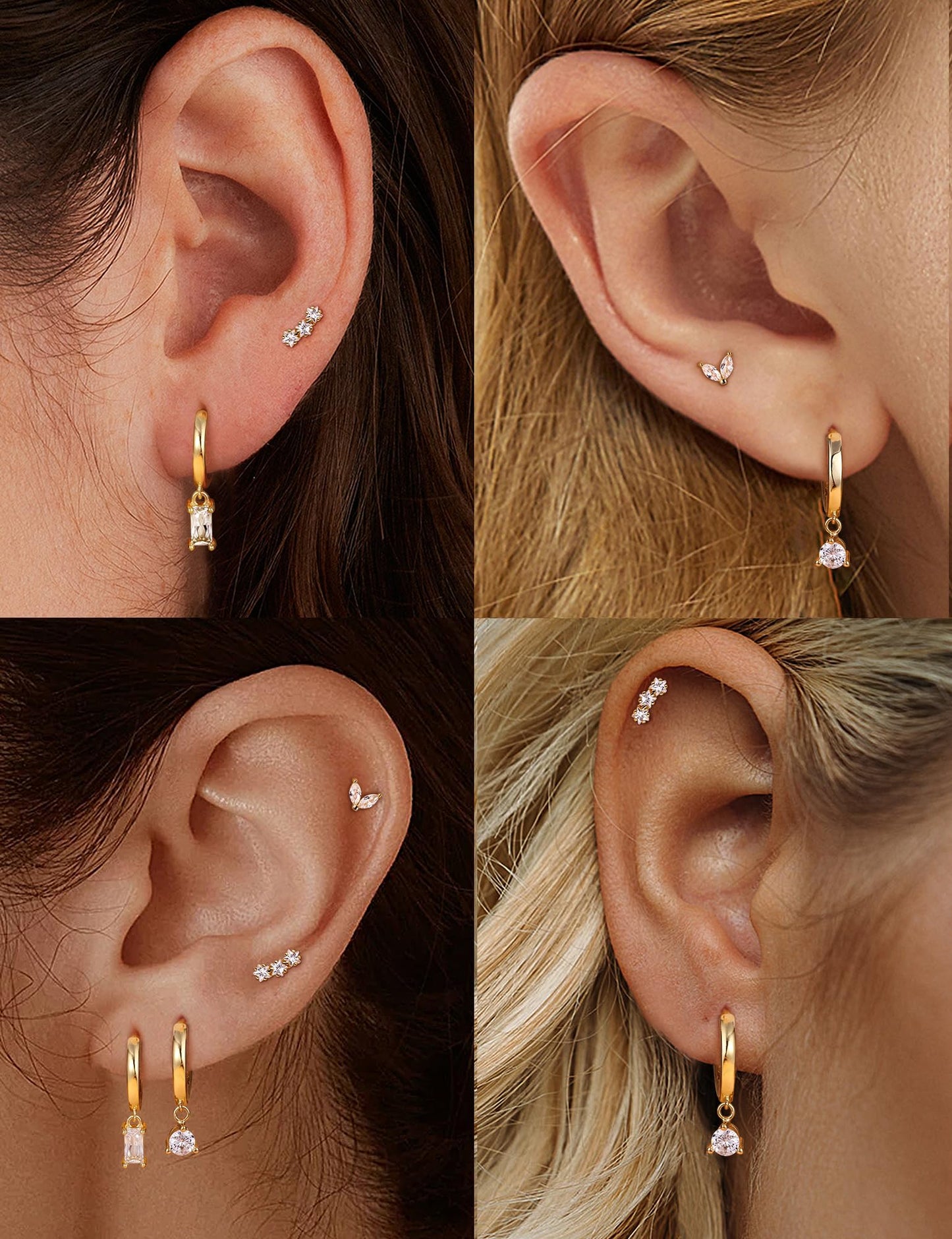 Gold Hoop Earrings for Women Hypoallergenic - 14K Gold Plated Dainty Stud Earrings Dangle Small Huggie Cartilage Earring Stacks Gold Jewelry