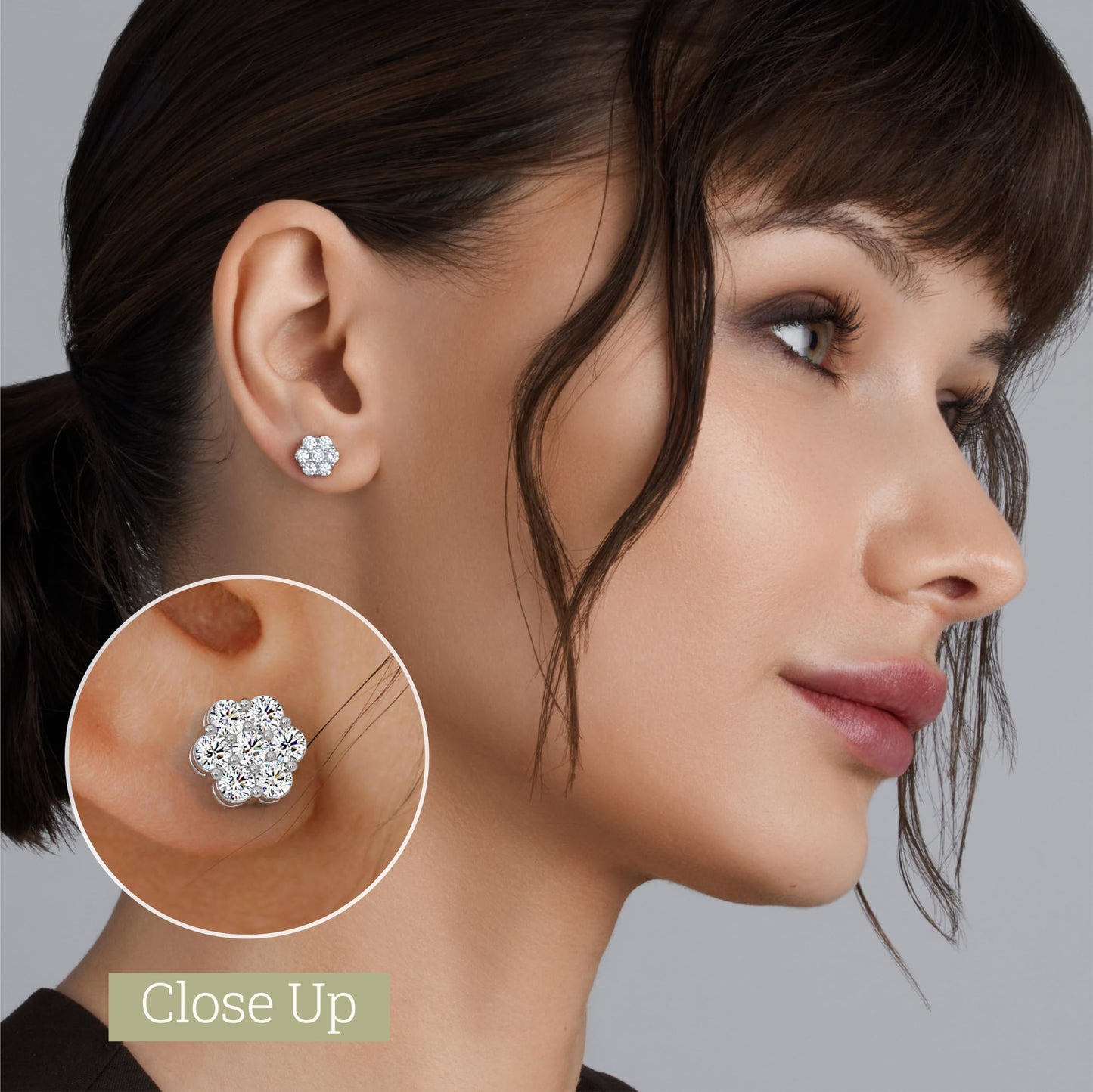 Gilded Lab-Grown Diamond 7 Stone Flower Earrings for Women in 925 Sterling Silver and 14KT Yellow Gold Plated Silver | Hypoallergenic Fine Jewelry | Hinged Closure | SI1 Clarity, F Color |1/4,1/2, 1,2 Carat Total Weight