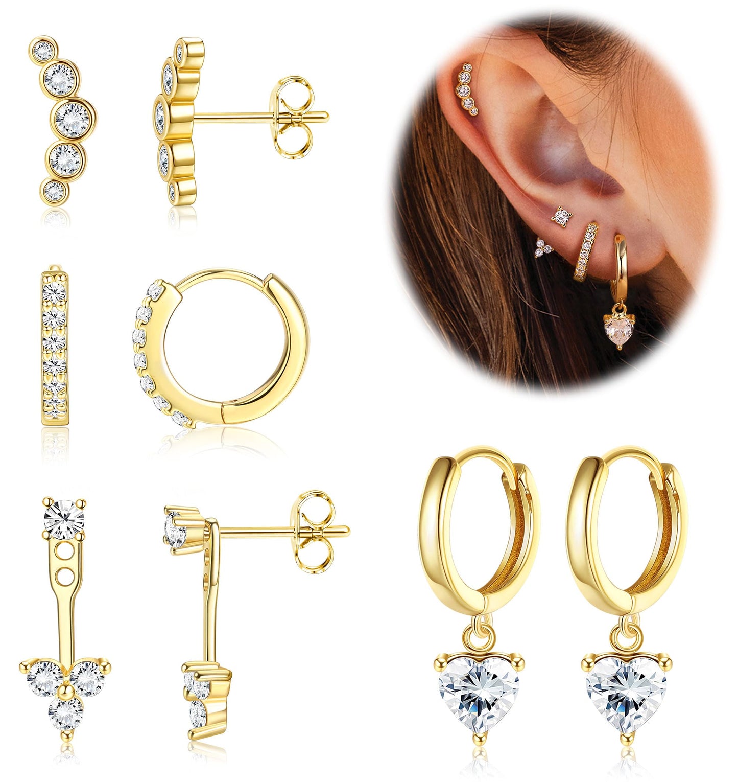 Gold Hoop Earrings for Women Hypoallergenic - 14K Gold Plated Dainty Stud Earrings Dangle Small Huggie Cartilage Earring Stacks Gold Jewelry