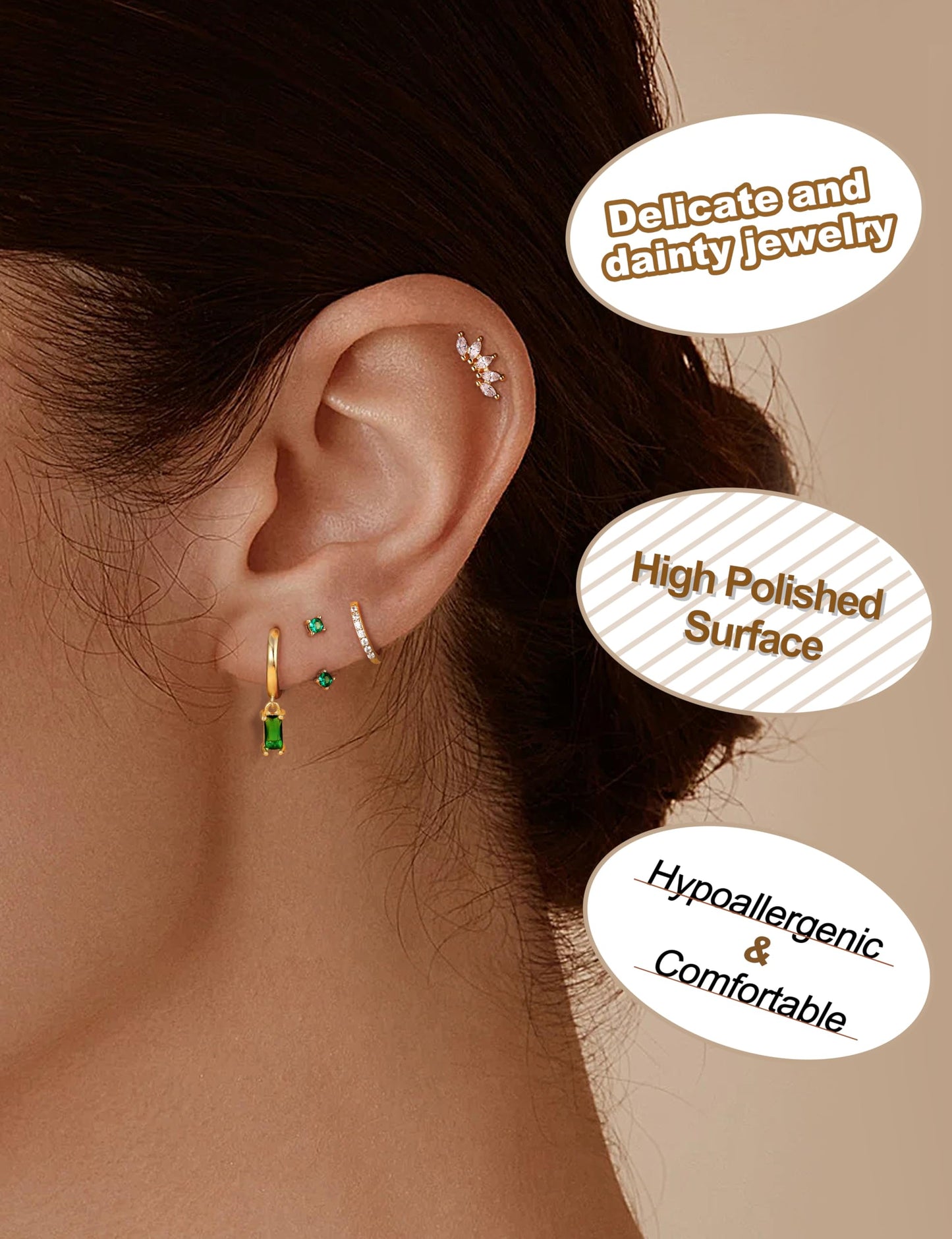 Gold Hoop Earrings for Women Hypoallergenic - 14K Gold Plated Dainty Stud Earrings Dangle Small Huggie Cartilage Earring Stacks Gold Jewelry