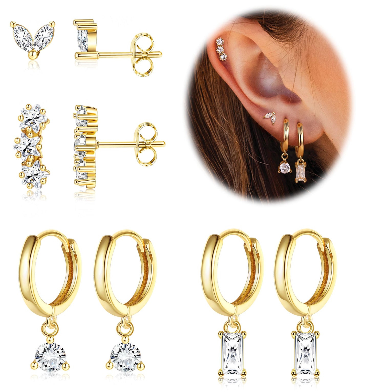 Gold Hoop Earrings for Women Hypoallergenic - 14K Gold Plated Dainty Stud Earrings Dangle Small Huggie Cartilage Earring Stacks Gold Jewelry