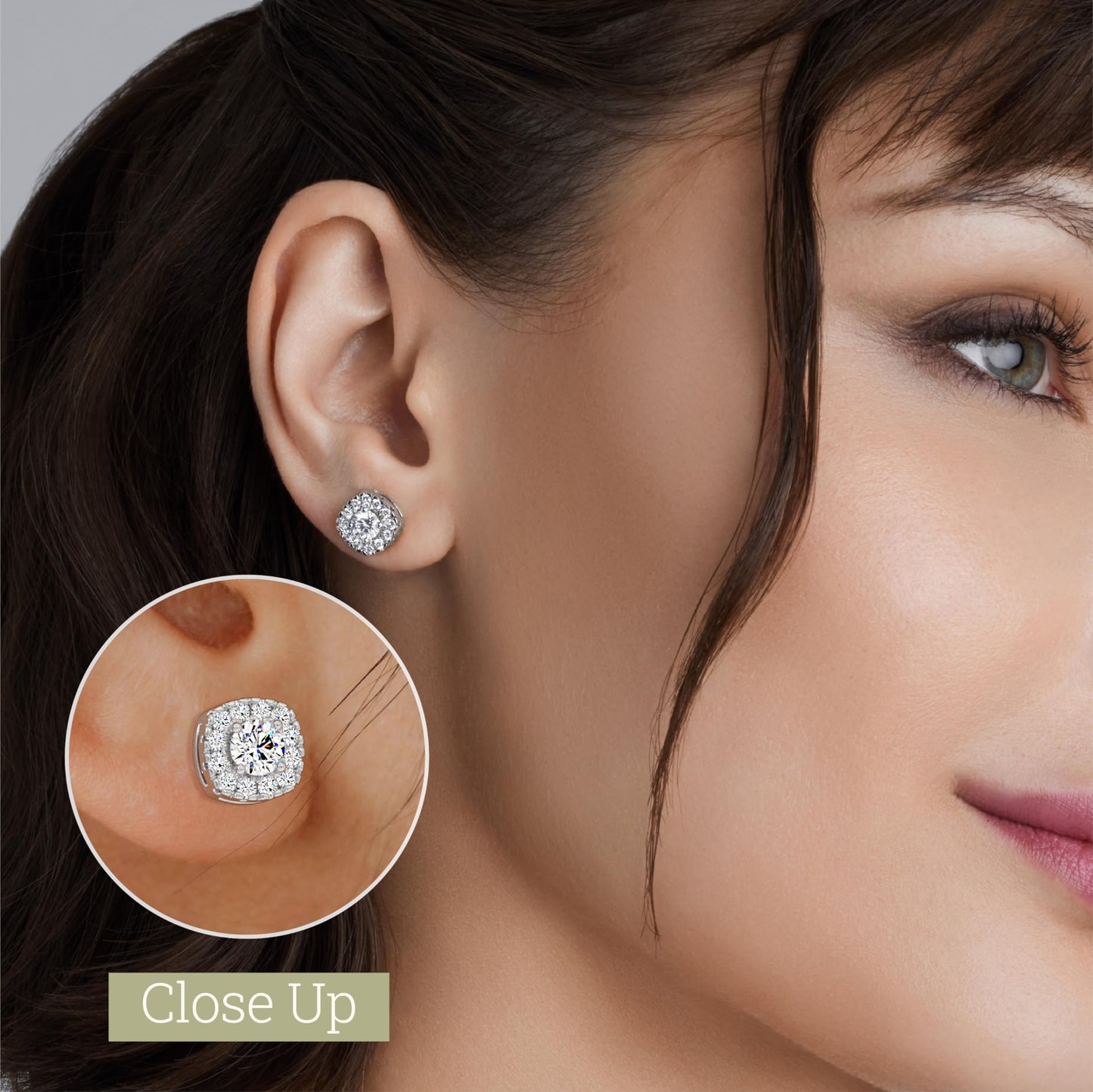 Gilded Lab-Grown Diamond Sterling Silver and 14KT Yellow Gold Plated Silver Stud Earrings for Women | Cushion Halo Shaped Studs | Hypoallergenic Fine Jewelry | Prong Setting, Push Back Nut | SI1 Clarity, F Color 1/4, 1/2, ,1 Carat Total Weight