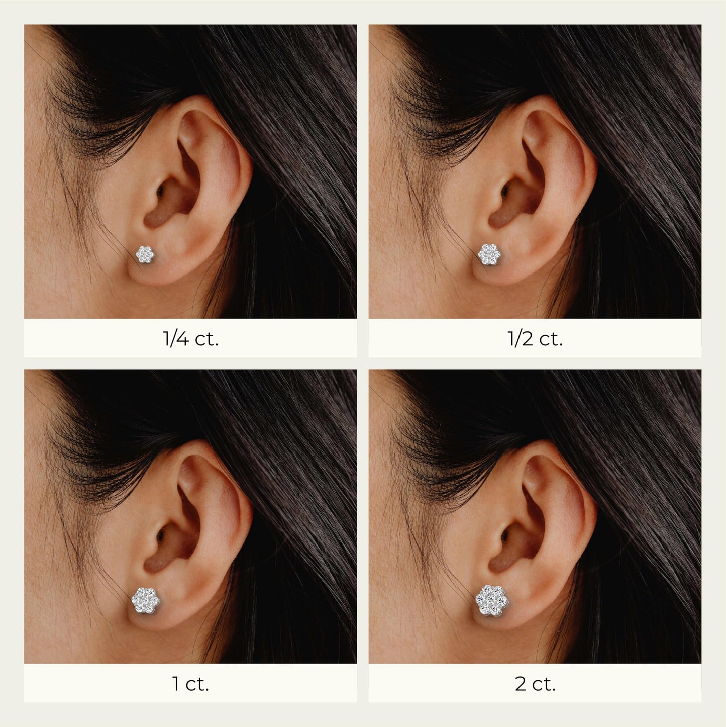 Gilded Lab-Grown Diamond 7 Stone Flower Earrings for Women in 925 Sterling Silver and 14KT Yellow Gold Plated Silver | Hypoallergenic Fine Jewelry | Hinged Closure | SI1 Clarity, F Color |1/4,1/2, 1,2 Carat Total Weight