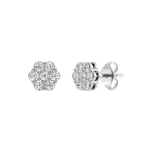 Gilded Lab-Grown Diamond 7 Stone Flower Earrings for Women in 925 Sterling Silver and 14KT Yellow Gold Plated Silver | Hypoallergenic Fine Jewelry | Hinged Closure | SI1 Clarity, F Color |1/4,1/2, 1,2 Carat Total Weight