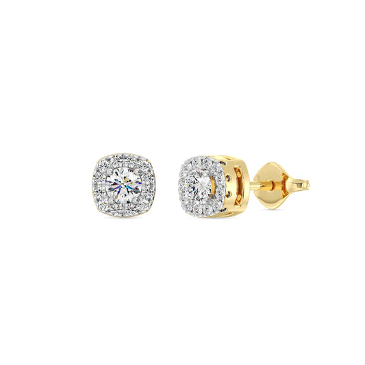 Gilded Lab-Grown Diamond Sterling Silver and 14KT Yellow Gold Plated Silver Stud Earrings for Women | Cushion Halo Shaped Studs | Hypoallergenic Fine Jewelry | Prong Setting, Push Back Nut | SI1 Clarity, F Color 1/4, 1/2, ,1 Carat Total Weight