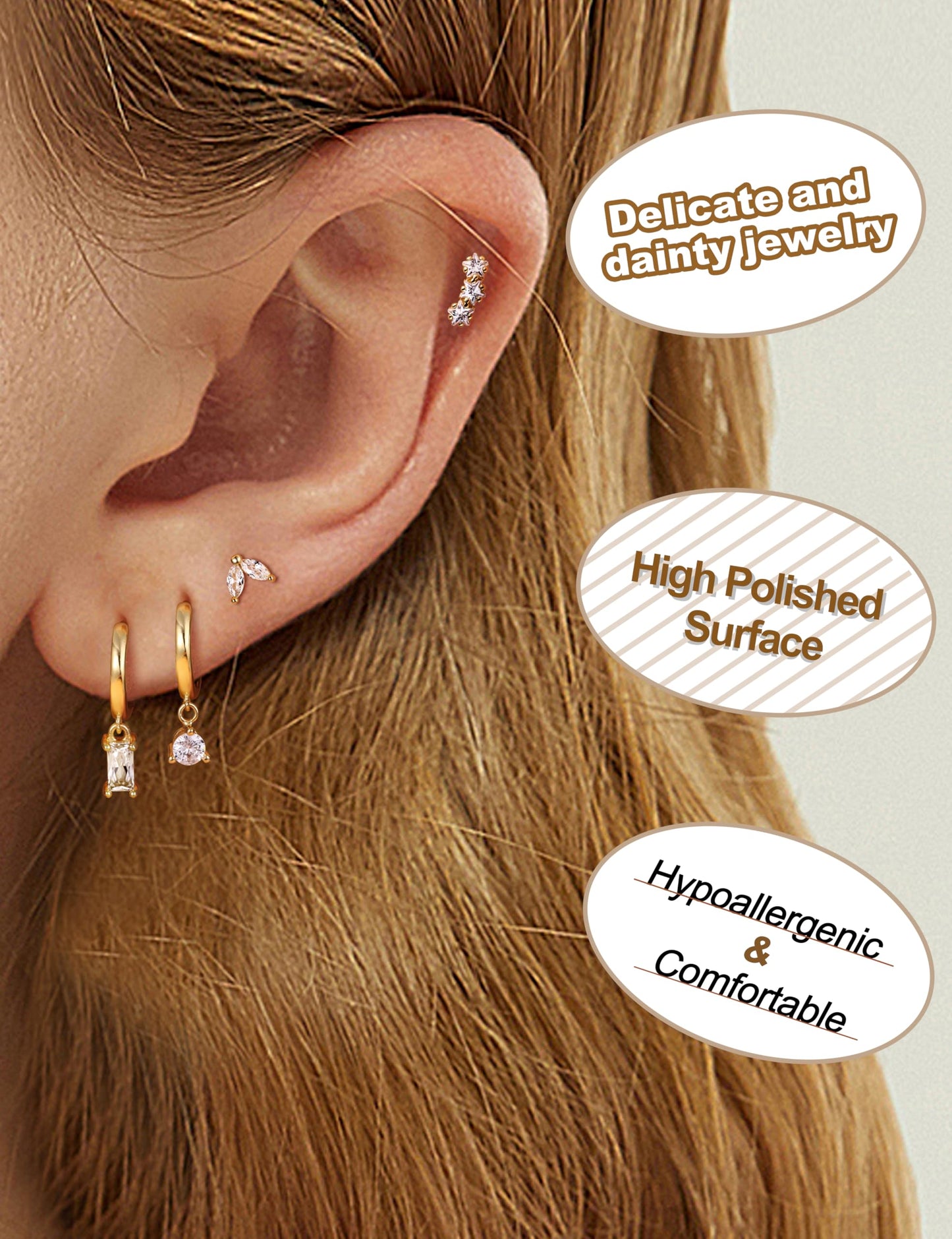 Gold Hoop Earrings for Women Hypoallergenic - 14K Gold Plated Dainty Stud Earrings Dangle Small Huggie Cartilage Earring Stacks Gold Jewelry